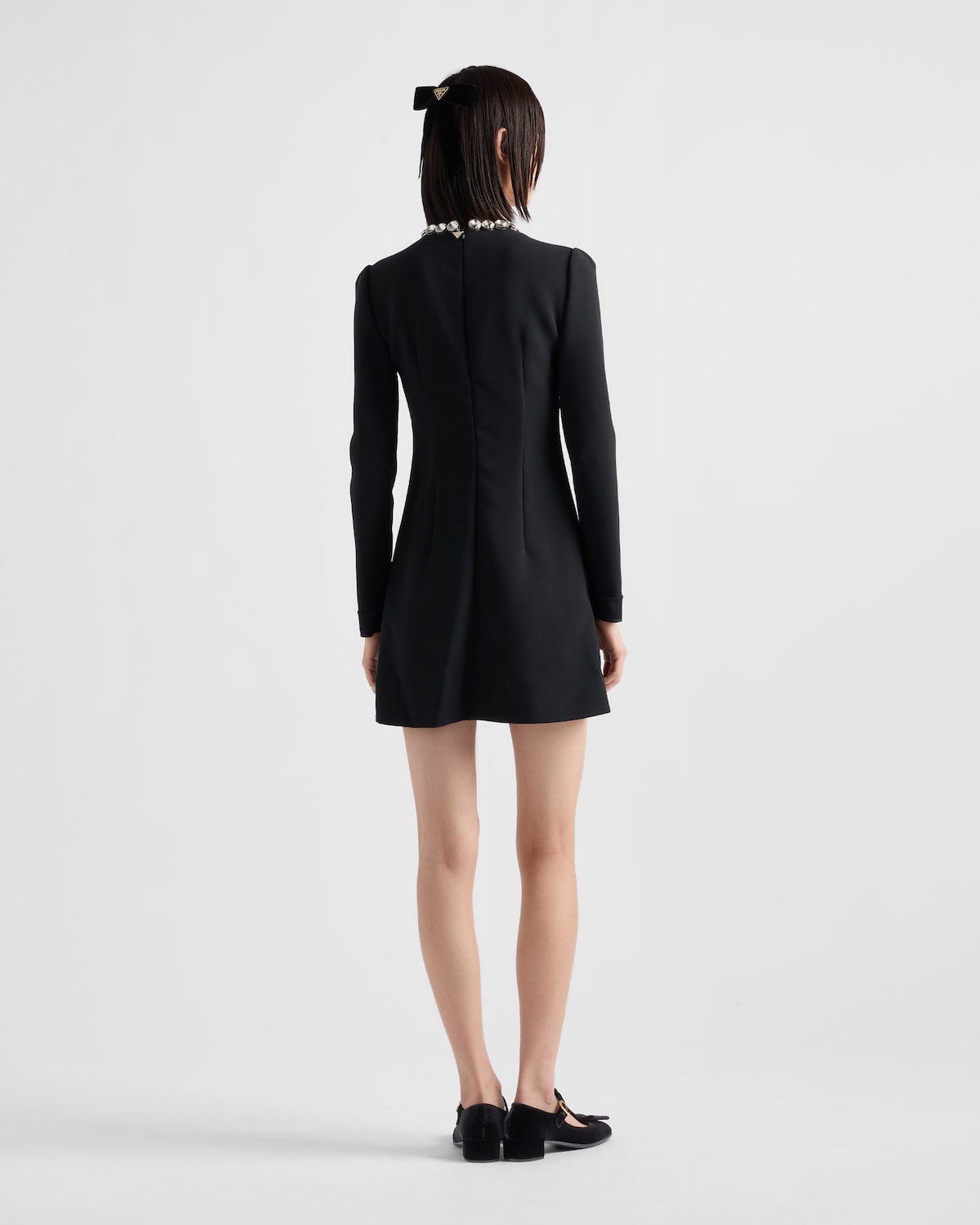 Prada Vestido Corto De Sablé Compacto Bordado