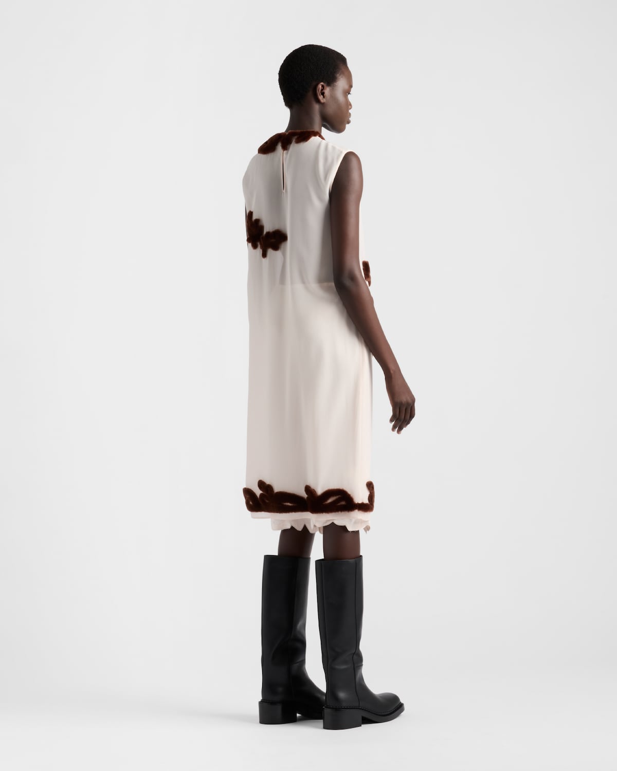 Prada Vestido De Georgette Bordado