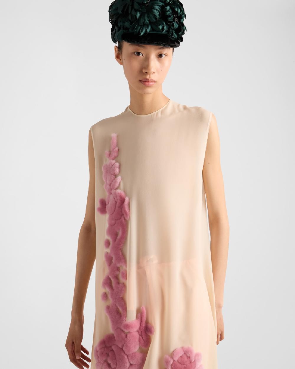 Prada Vestido De Georgette Bordado