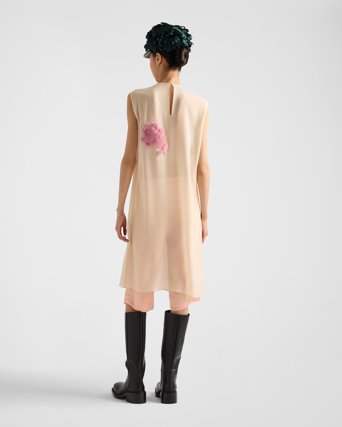 Prada Vestido De Georgette Bordado