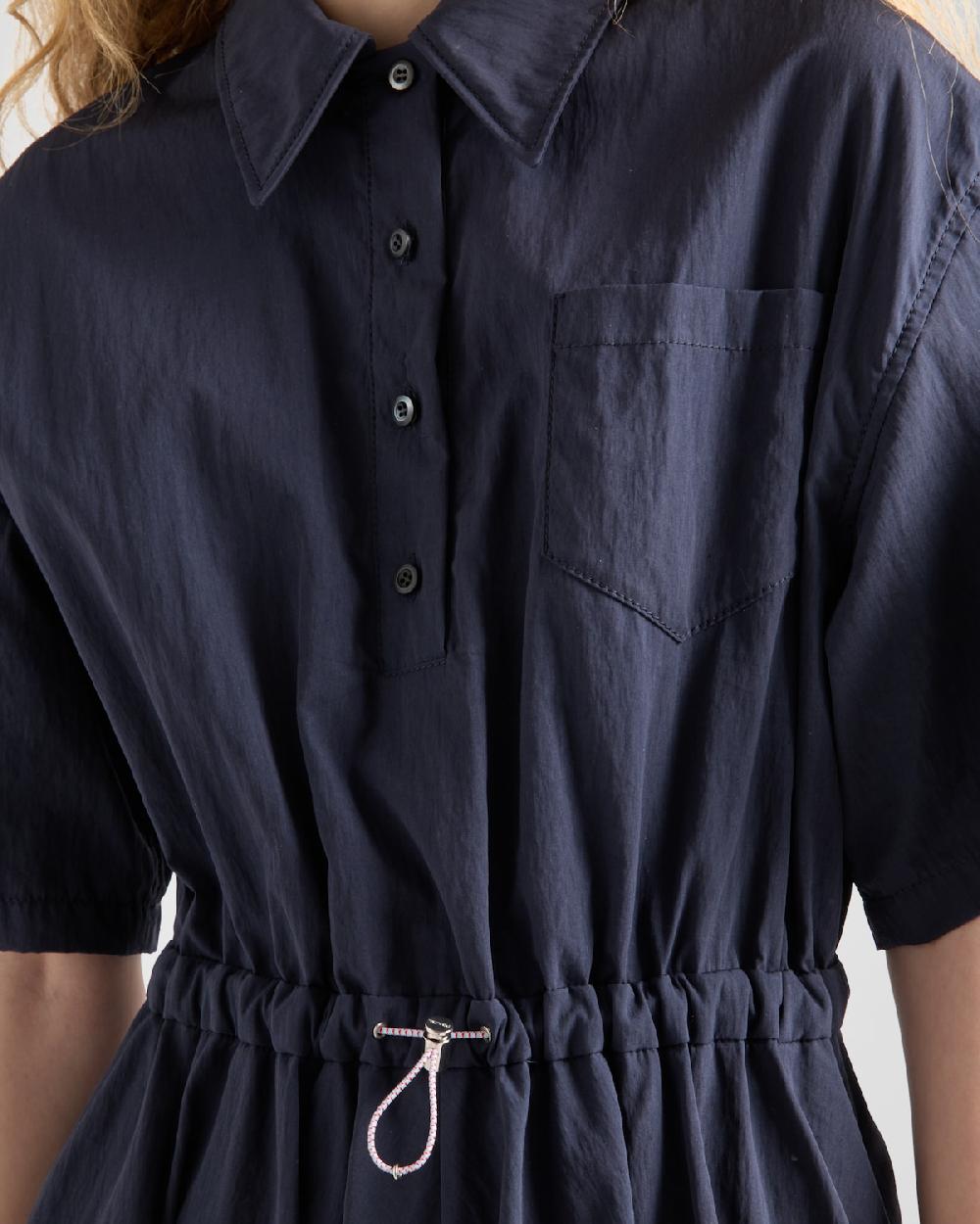 Prada Vestido De Pongé Técnico De Manga Corta