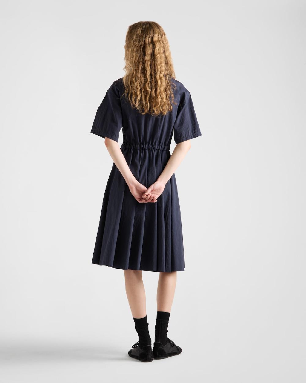 Prada Vestido De Pongé Técnico De Manga Corta