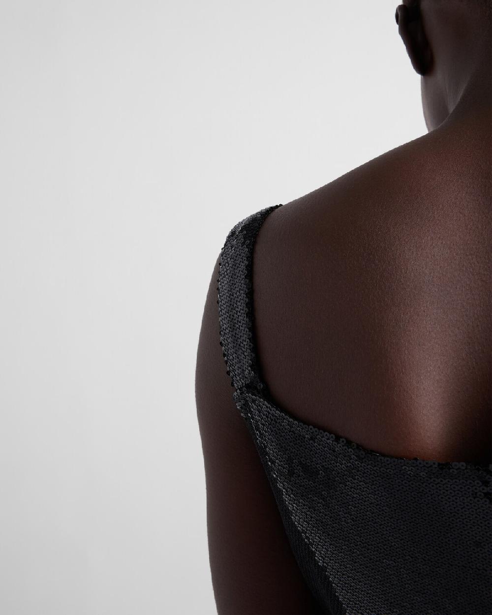 Prada Vestido De Punto De Satén Con Lentejuelas