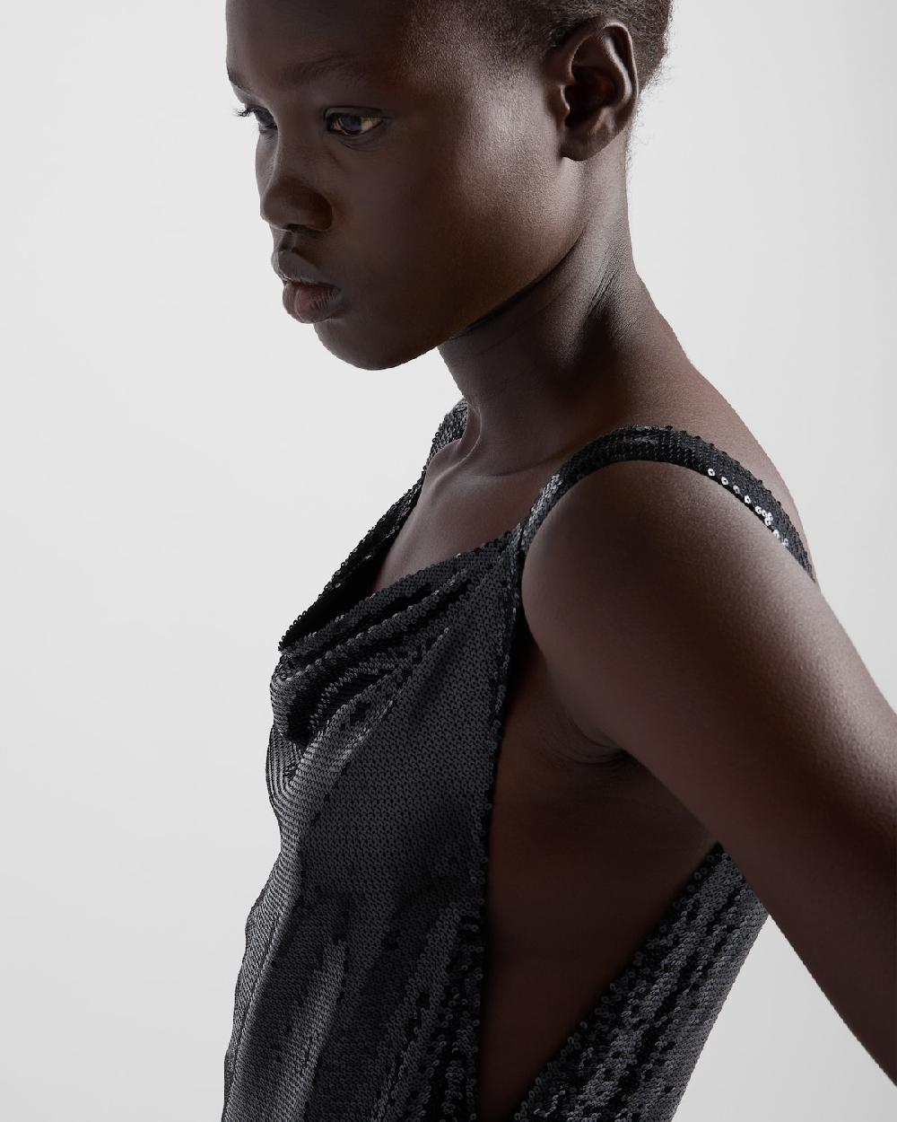 Prada Vestido De Punto De Satén Con Lentejuelas