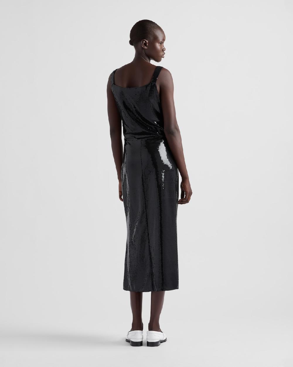 Prada Vestido De Punto De Satén Con Lentejuelas