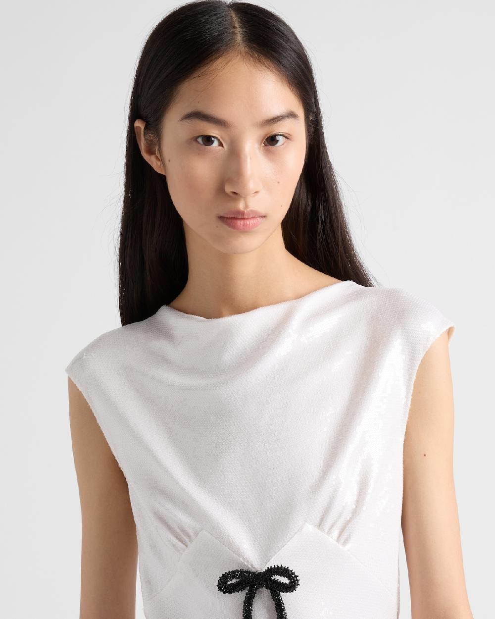 Prada Vestido De Punto De Satén Con Lentejuelas