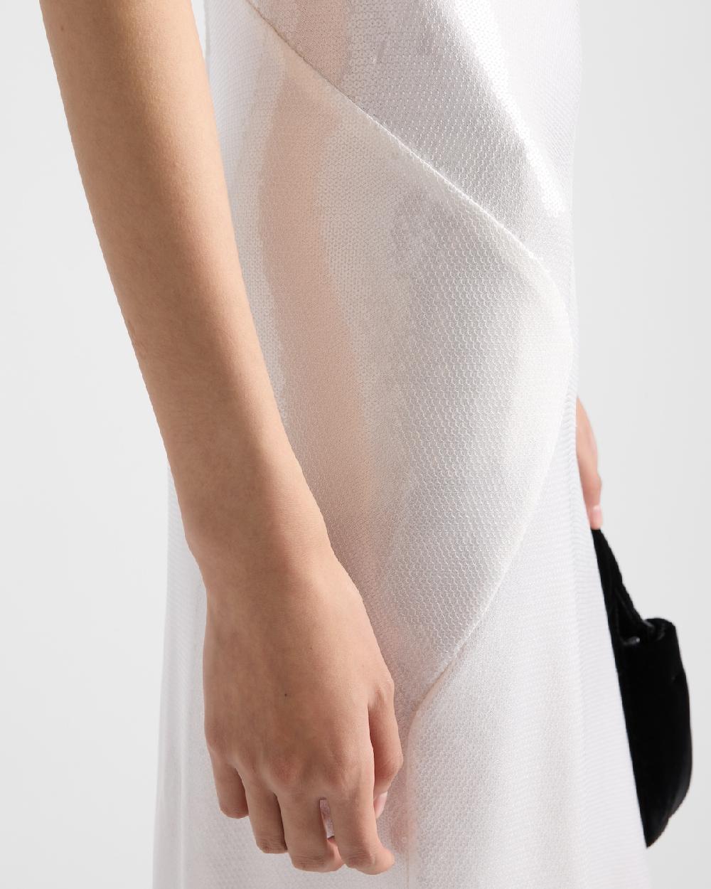 Prada Vestido De Punto De Satén Con Lentejuelas