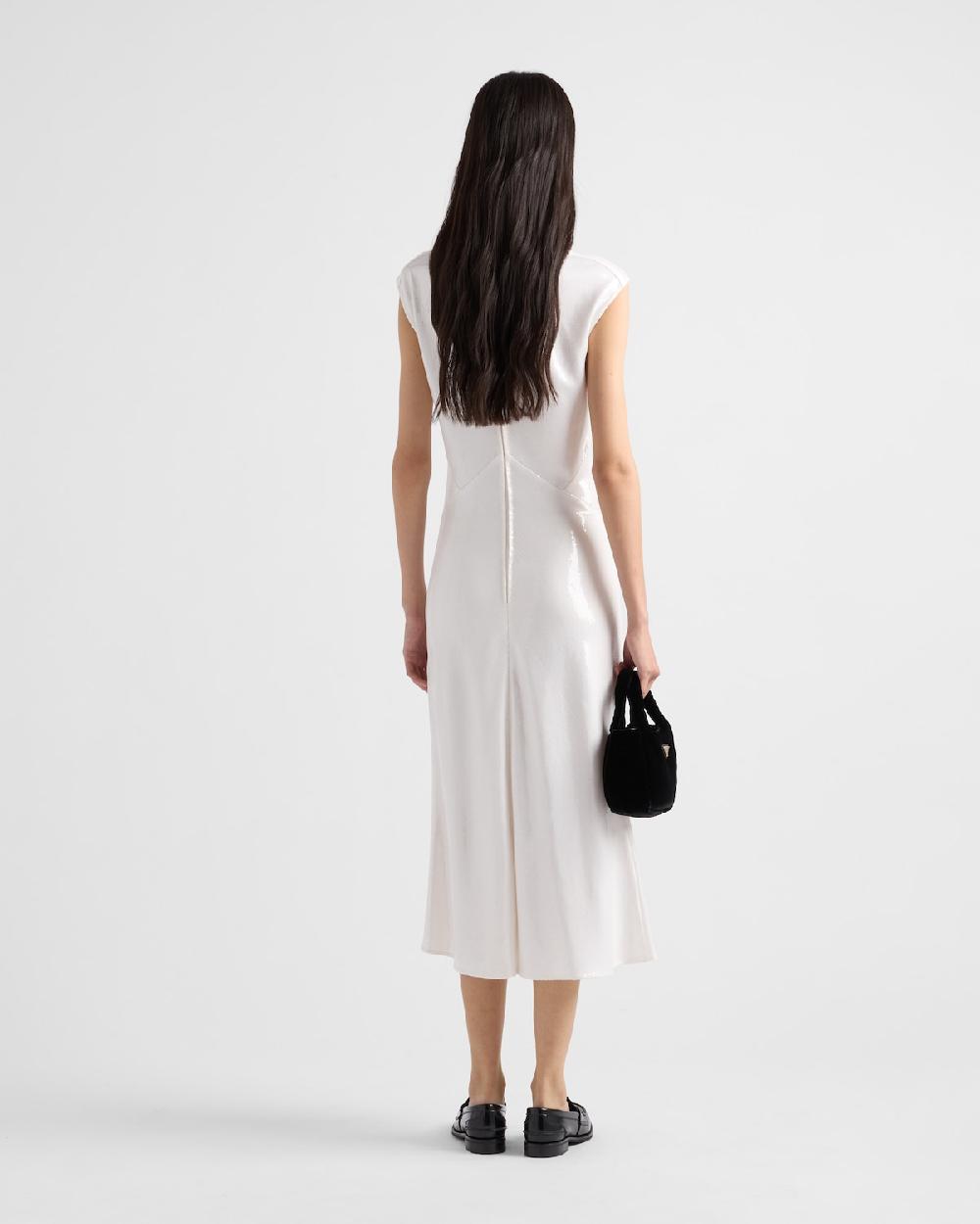 Prada Vestido De Punto De Satén Con Lentejuelas