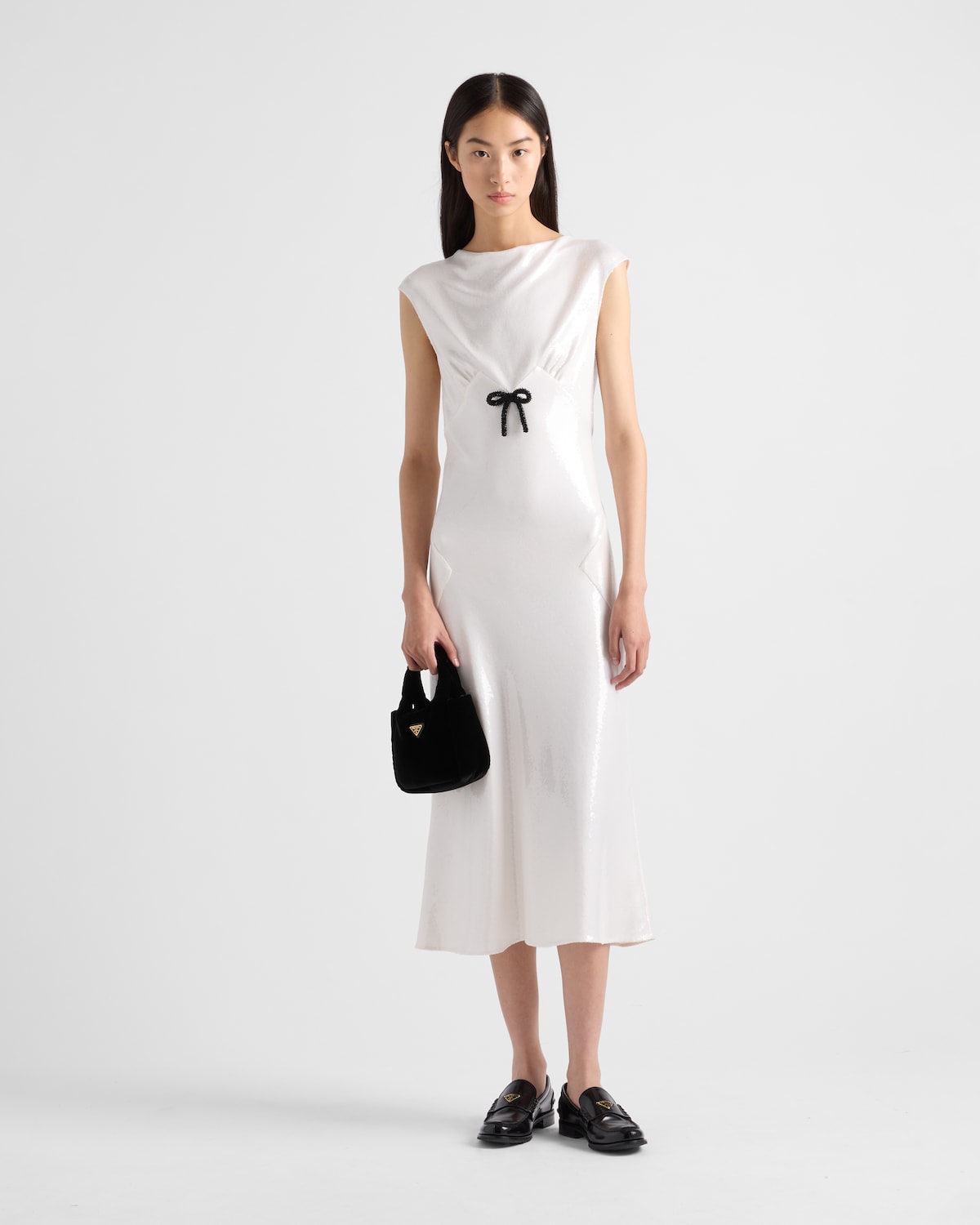 Prada Vestido de punto de satén con lentejuelas