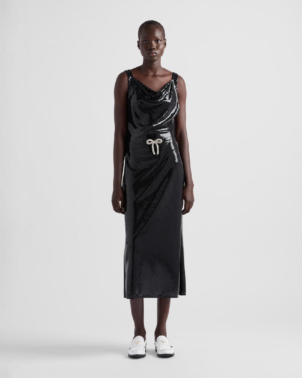 Prada Vestido de punto de satén con lentejuelas