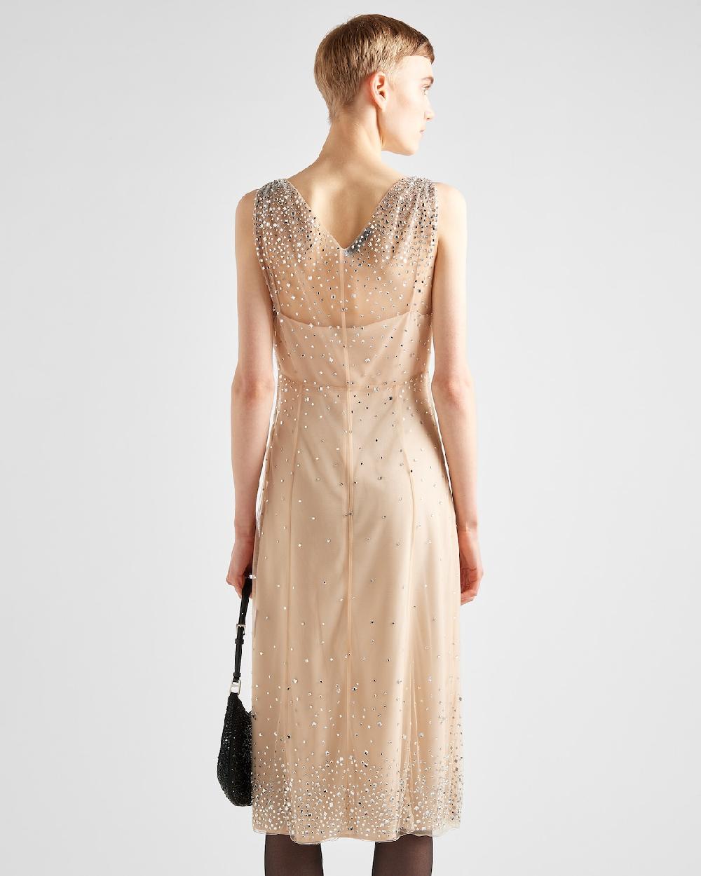 Prada Vestido De Tul Bordado