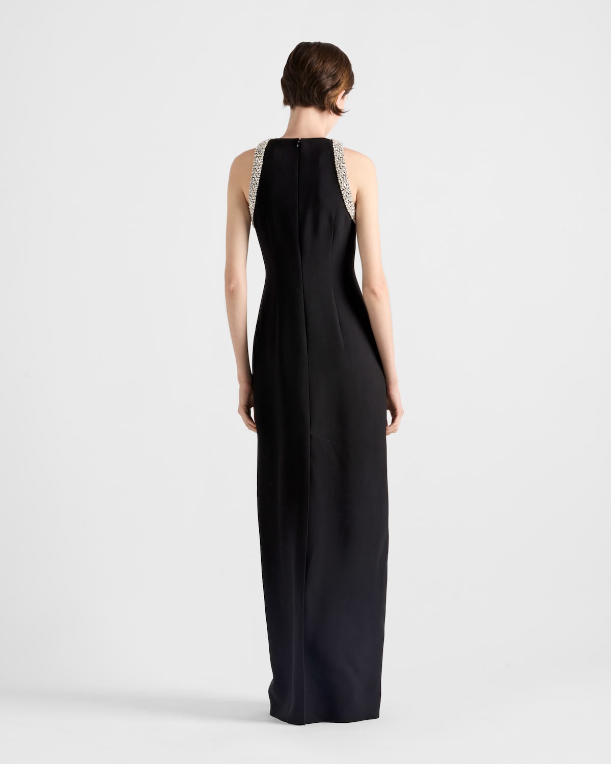 Prada Vestido Largo De Cady Bordado