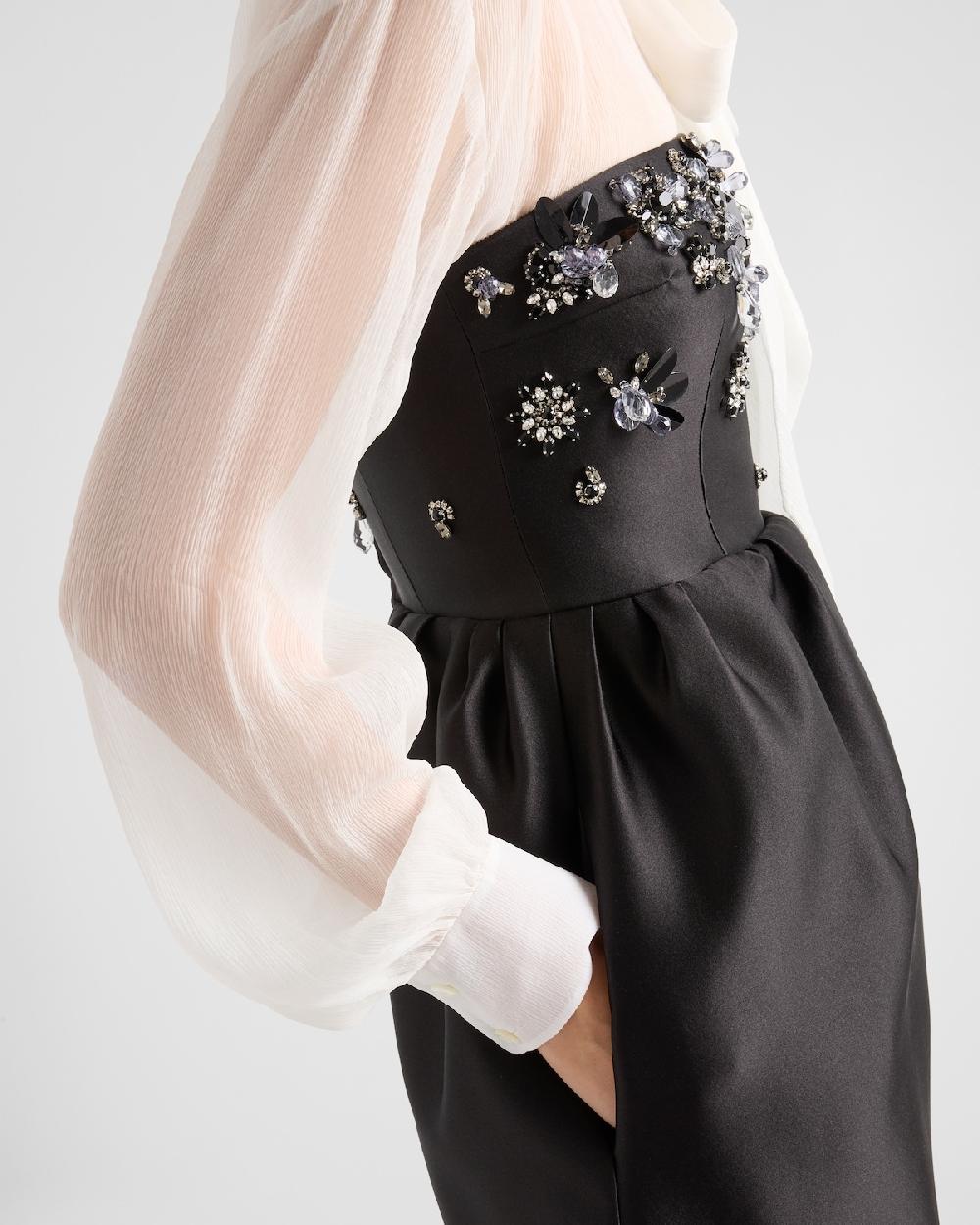 Prada Vestido Largo De Satén Bordado