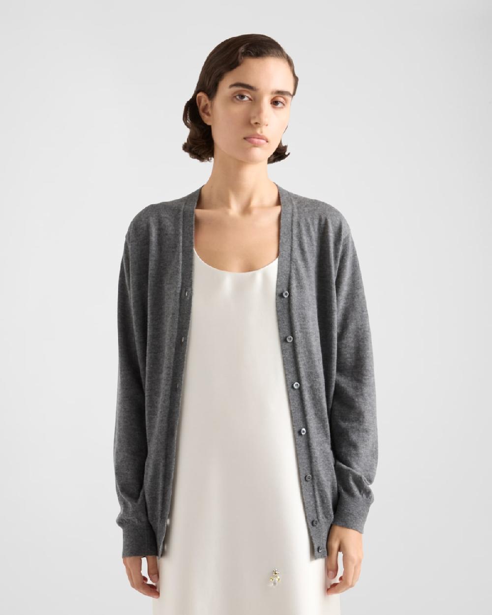 Prada Vestido Largo De Seda Y Lana Con Bordado