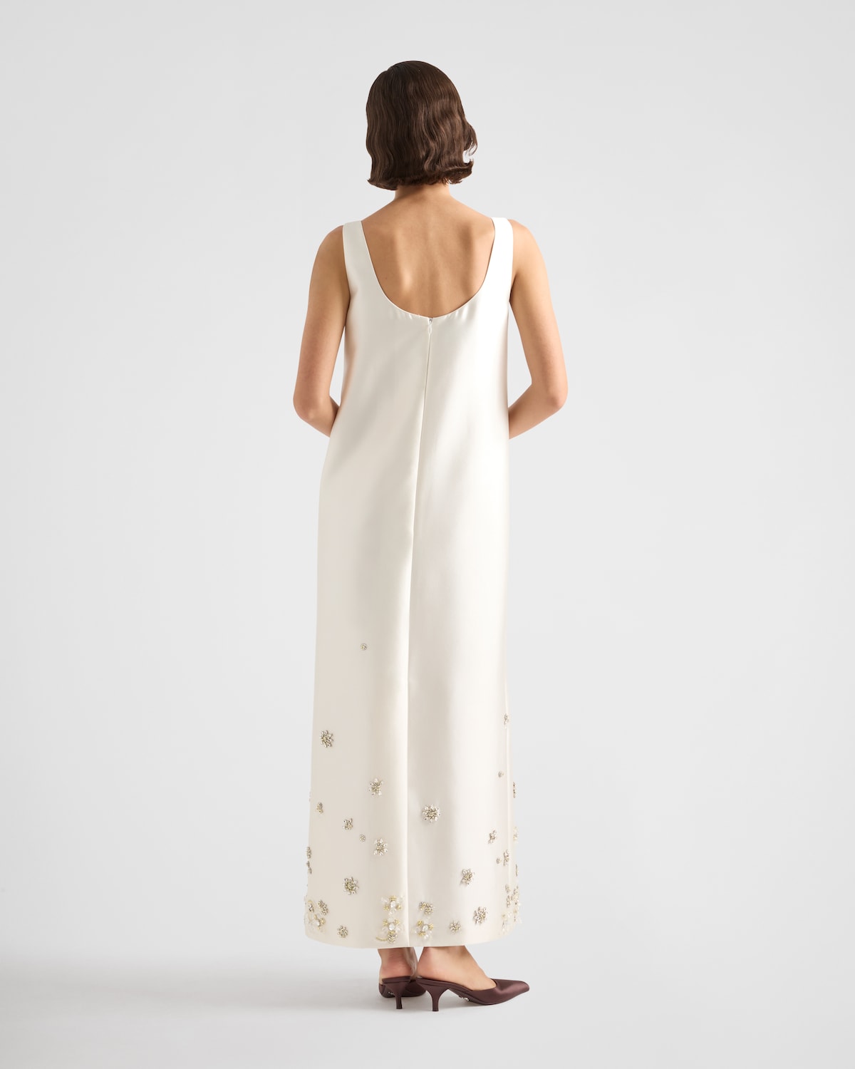 Prada Vestido Largo De Seda Y Lana Con Bordado