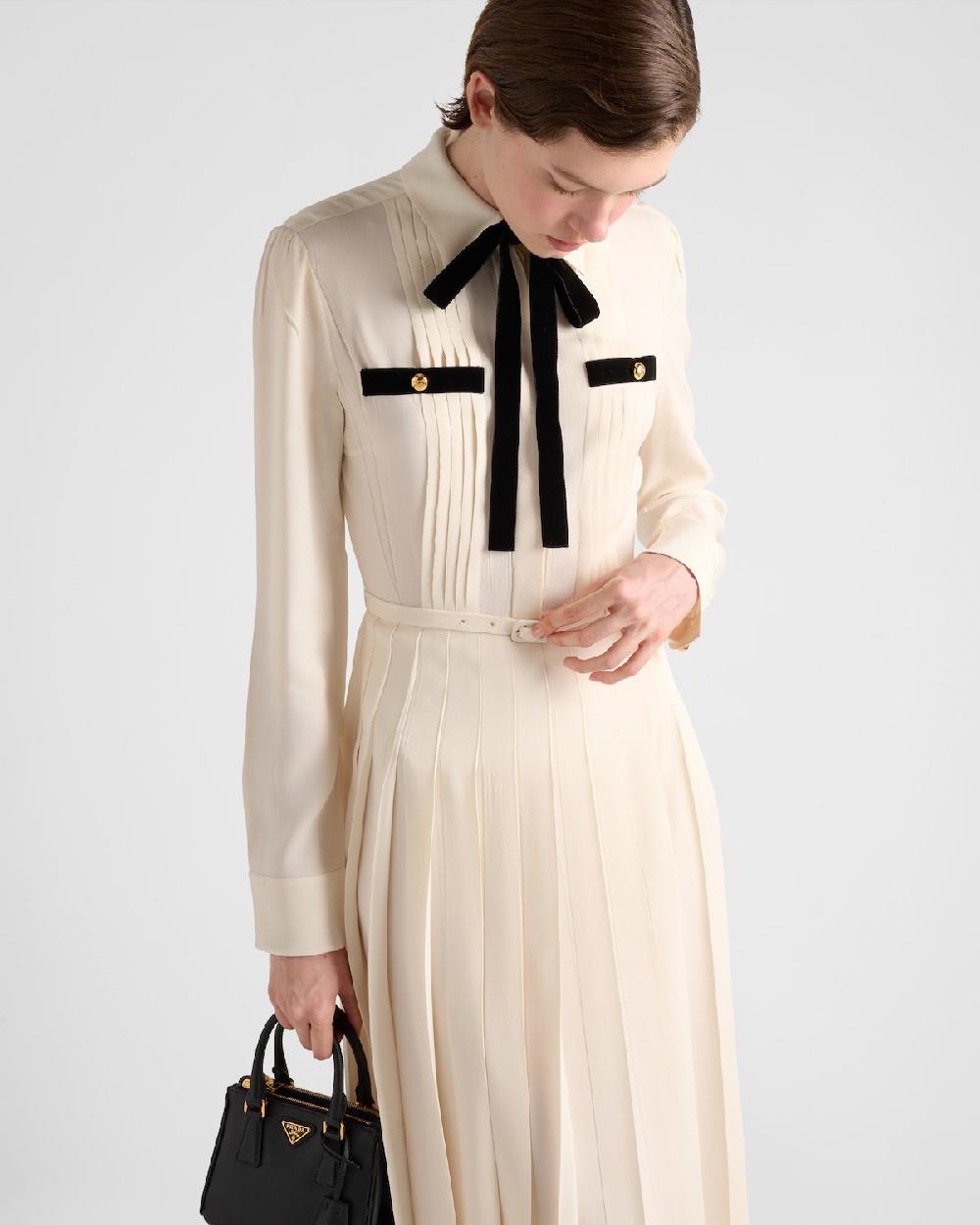 Prada Vestido Largo Plisado De Sablé De Satén