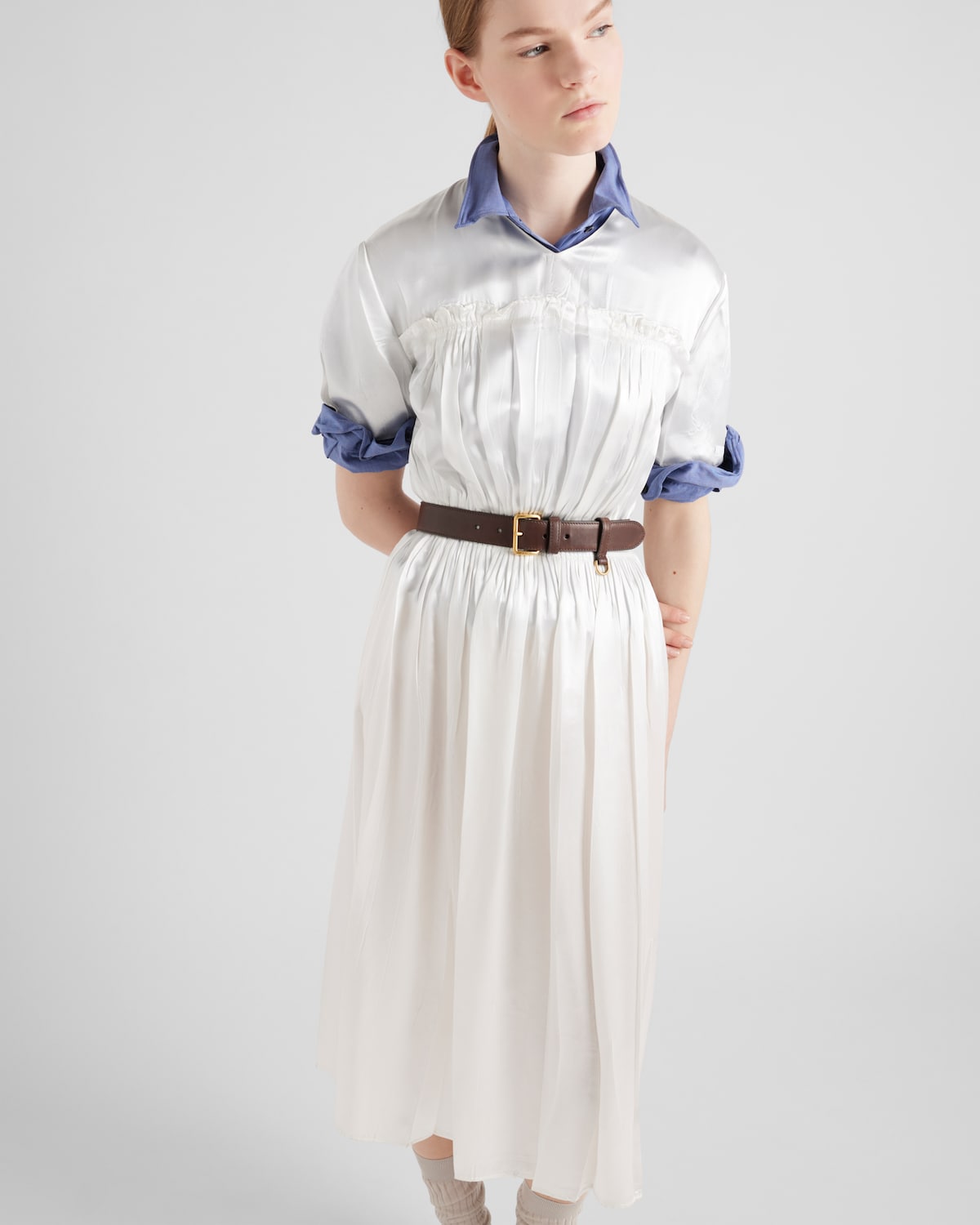 Prada Vestido Midi De Satén Bordado