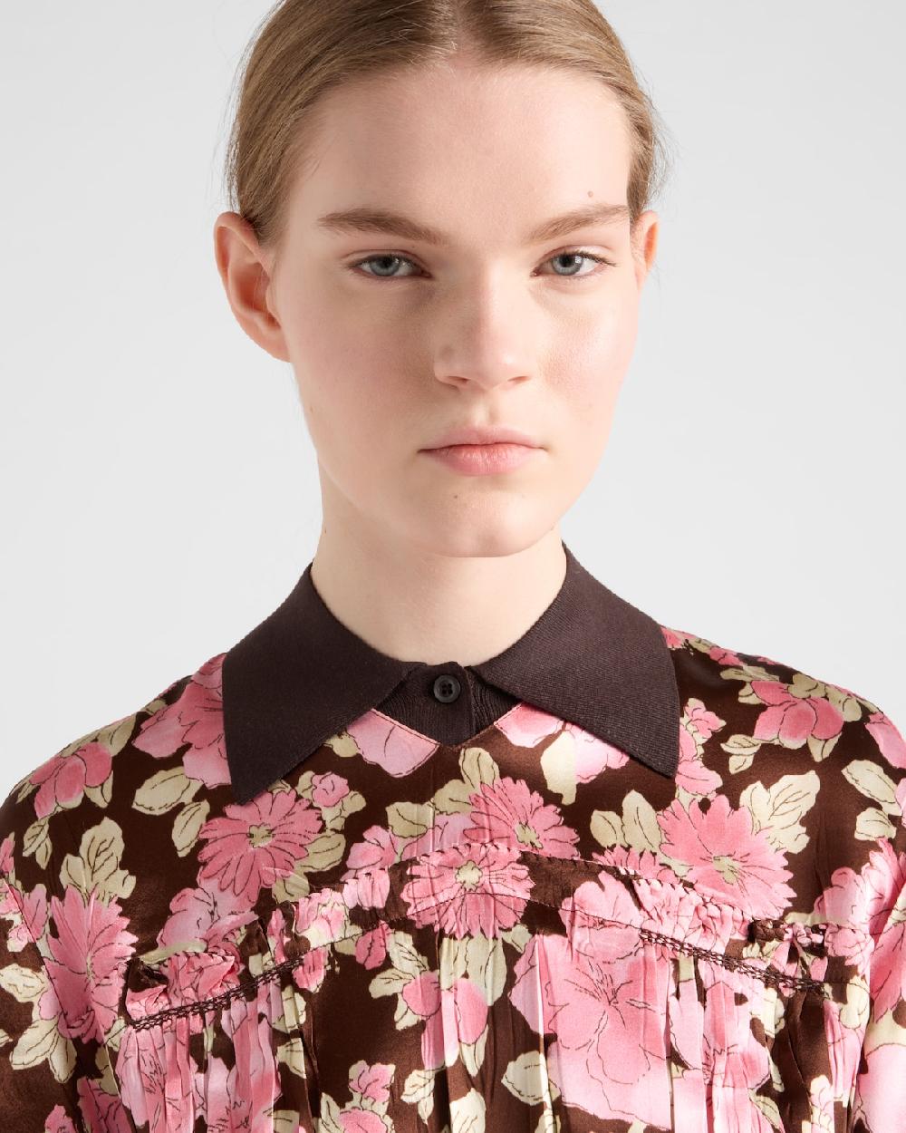 Prada Vestido Midi De Satén Bordado