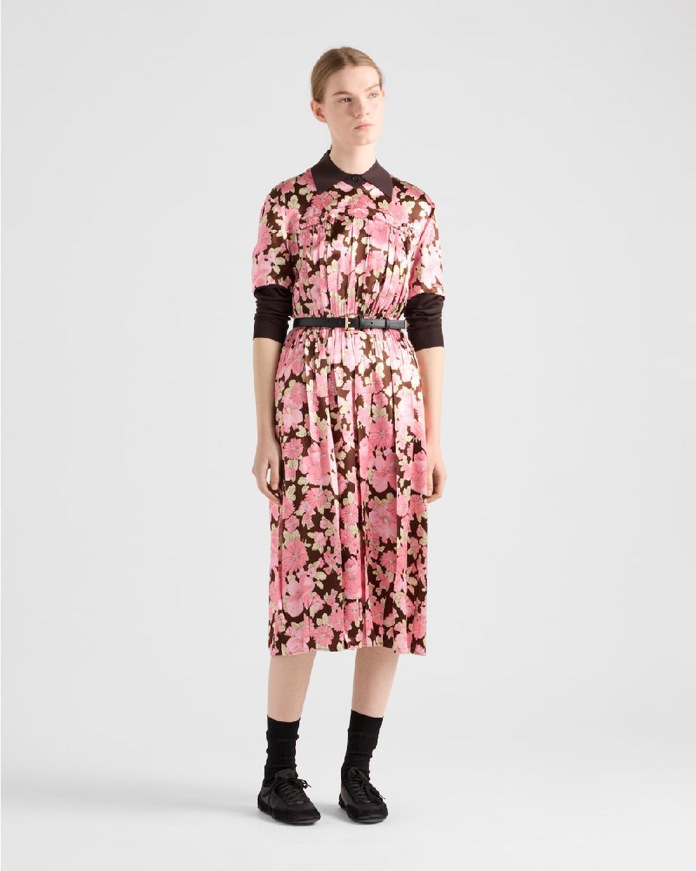 Prada Vestido midi de satén bordado