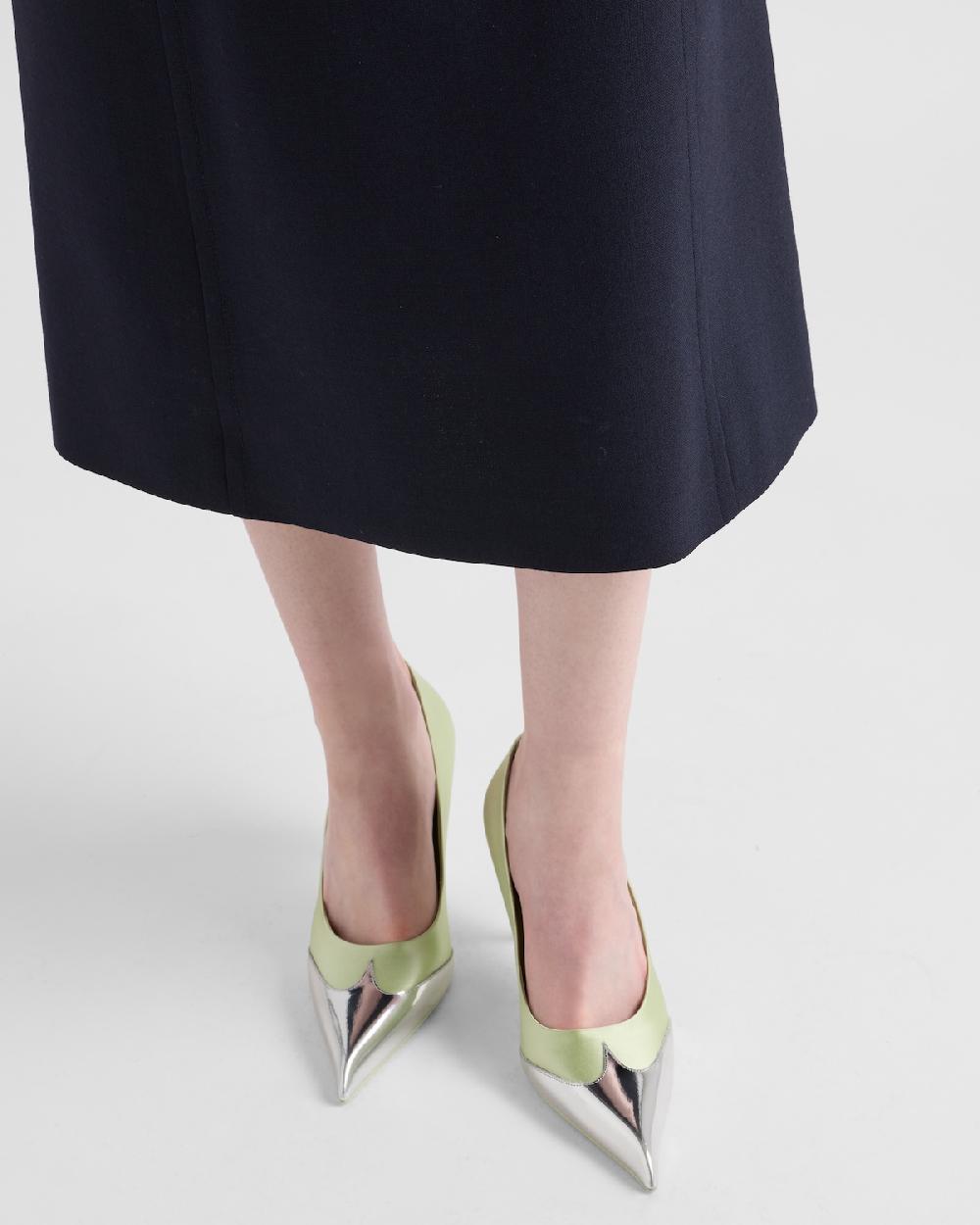 Prada Zapatos De Tacón De Satén Y Piel Metalizada