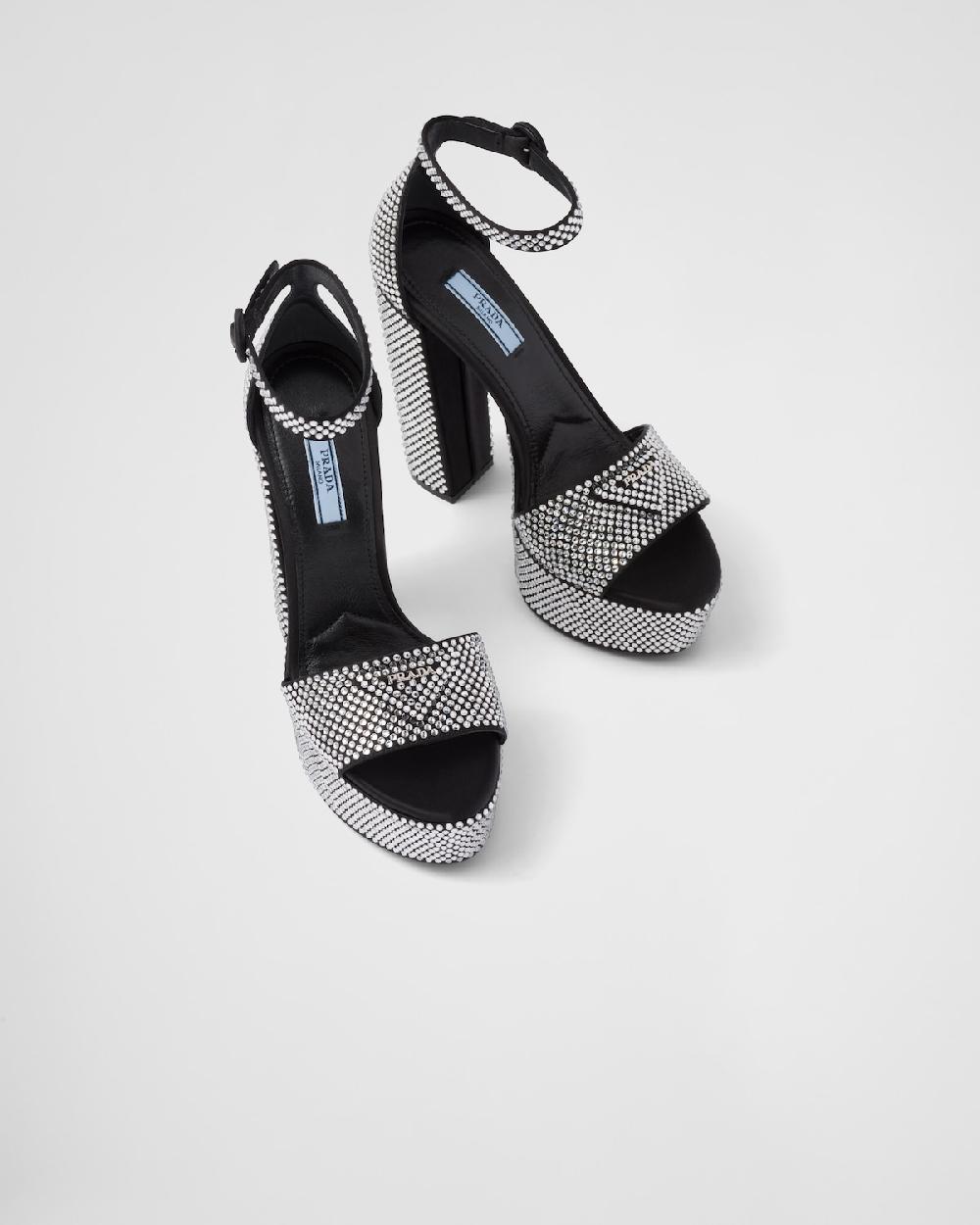 Prada Sandalias De Satén Con Plataforma Y Cristales