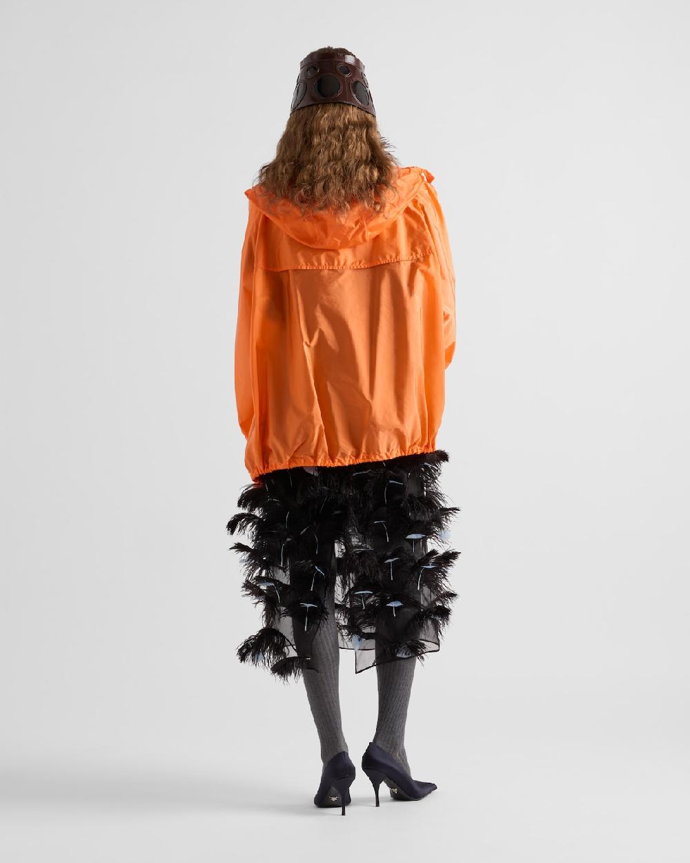 Prada Vestido En Organza De Seda Adornado Con Plumas