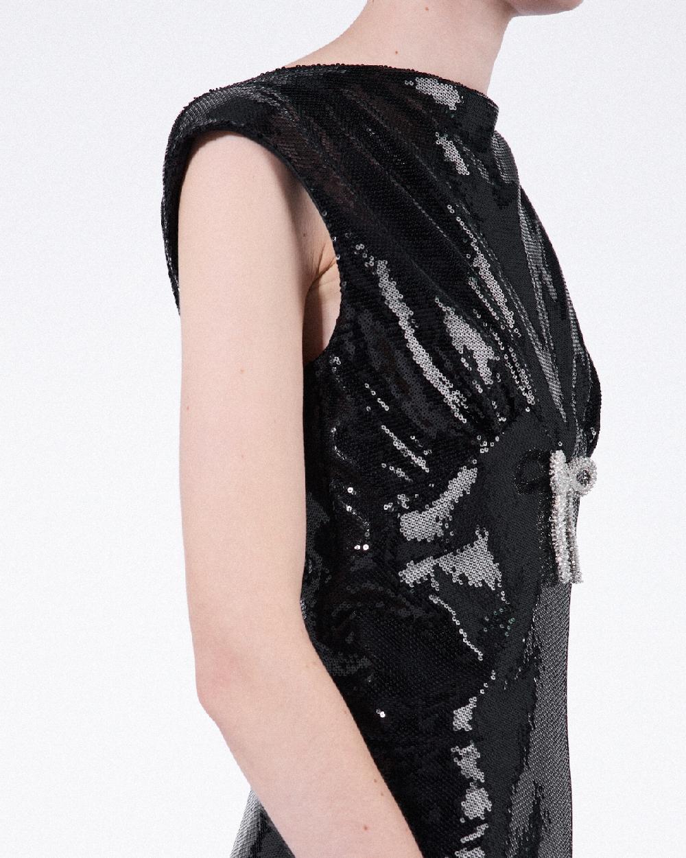 Prada Vestido Largo De Punto De Satén Con Lentejuelas