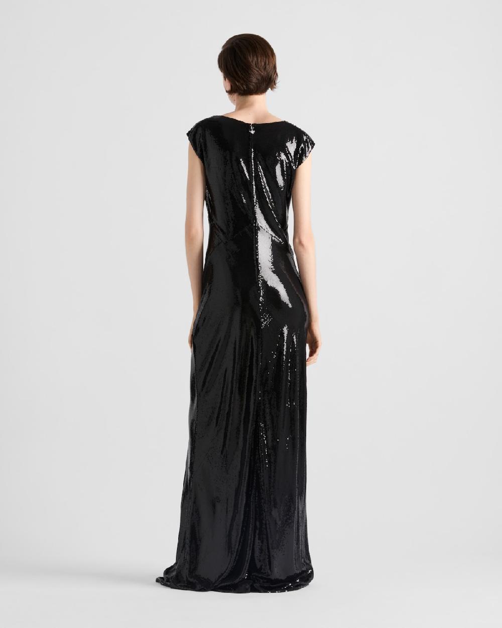 Prada Vestido Largo De Punto De Satén Con Lentejuelas