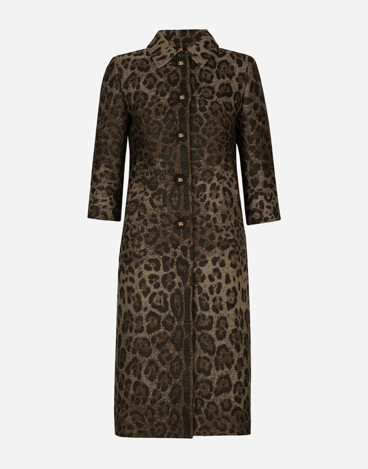 Dolce & Gabbana Abrigo de botonadura sencilla en jacquard de lana con motivo de leopardo