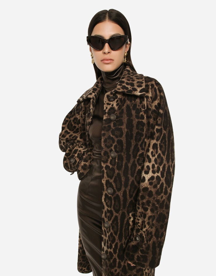 Dolce & Gabbana Abrigo De Lana Con Estampado De Leopardo Y Cinturón