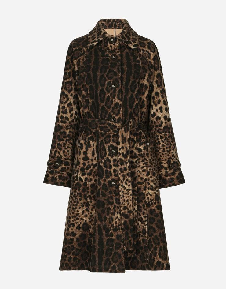 Dolce & Gabbana Abrigo de lana con estampado de leopardo y cinturón