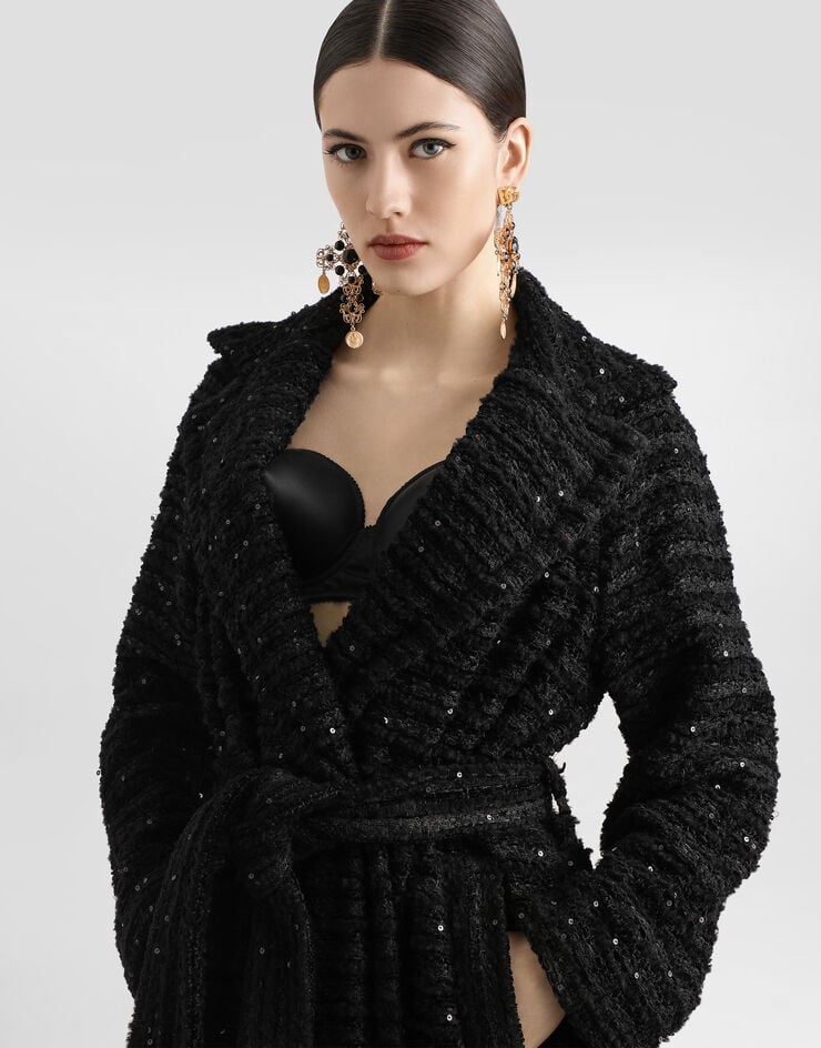 Dolce & Gabbana Abrigo De Tweed Con Microlentejuelas Bordadas