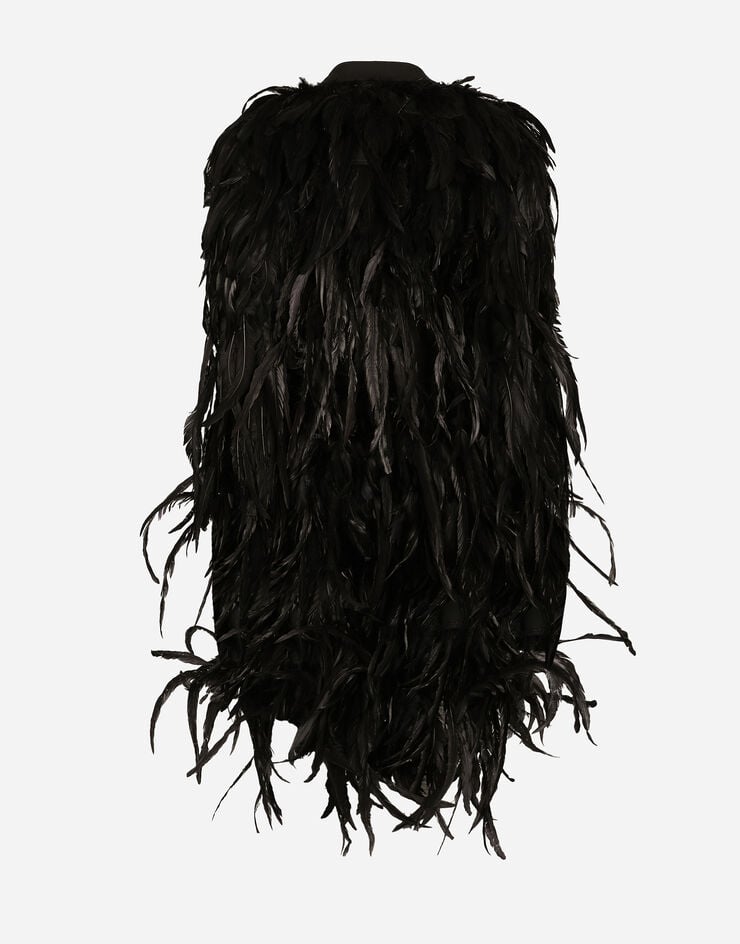 Dolce & Gabbana Abrigo En Gabardina De Lana Con Bordado Integral De Plumas De Gallo