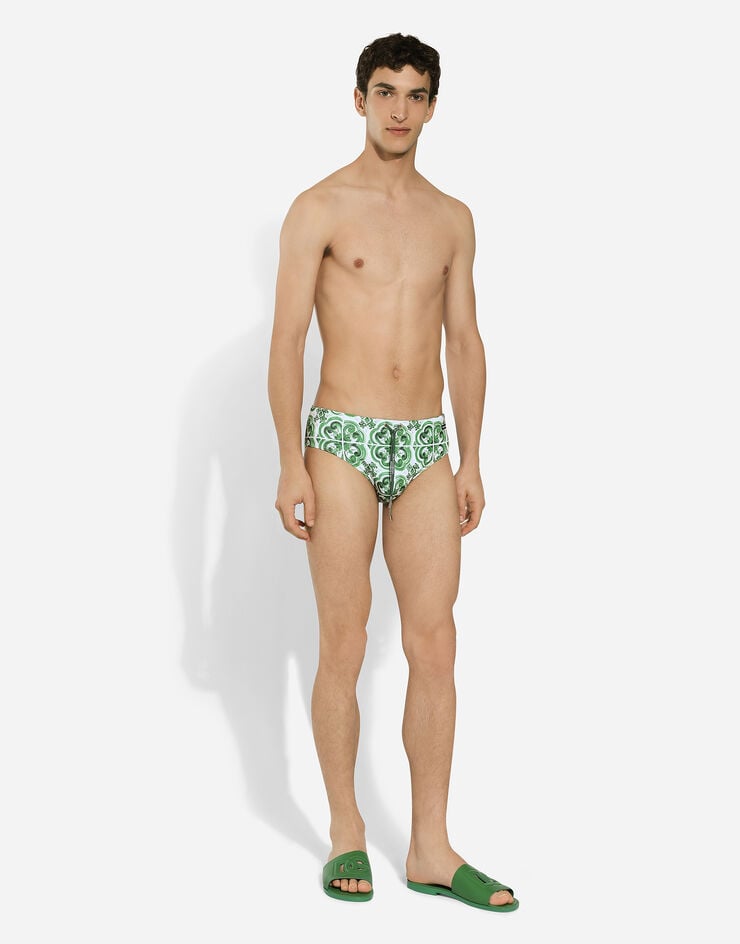 Dolce & Gabbana Bañador Slip Alto Con Estampado Maiolica