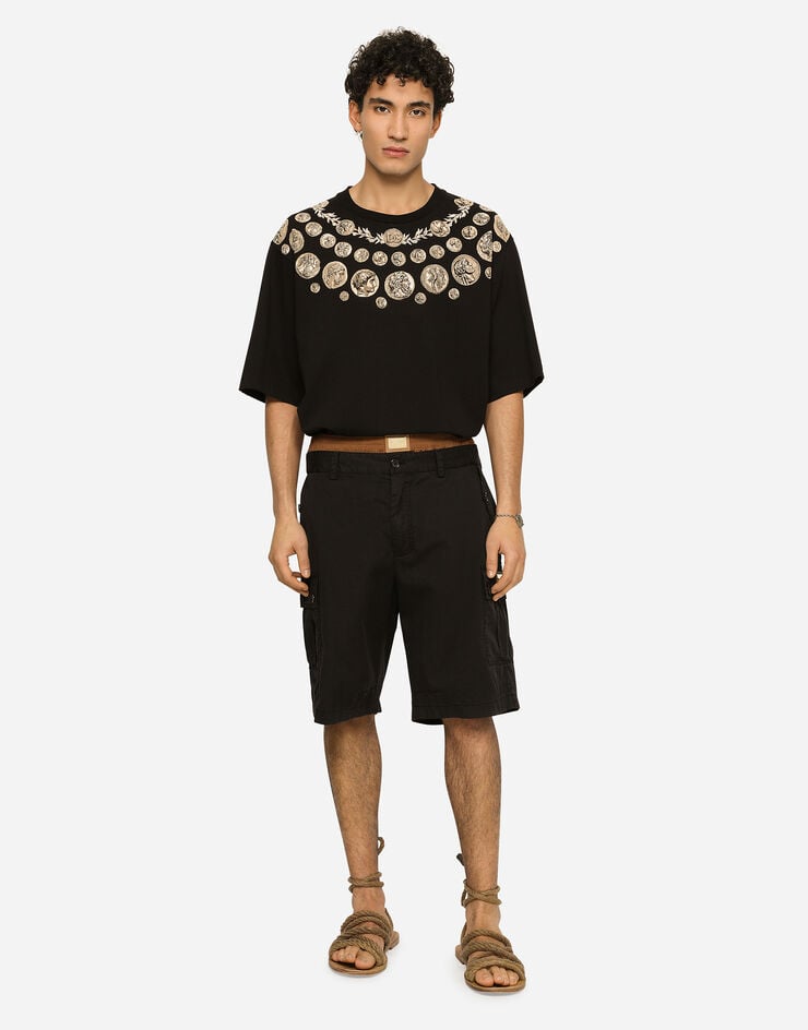 Dolce & Gabbana Bermudas Cargo De Algodón Elástico Con Placa Con Logotipo