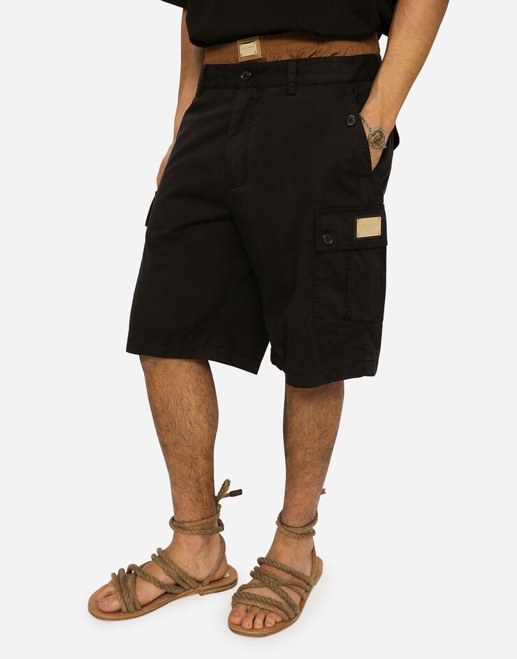 Dolce & Gabbana Bermudas Cargo De Algodón Elástico Con Placa Con Logotipo