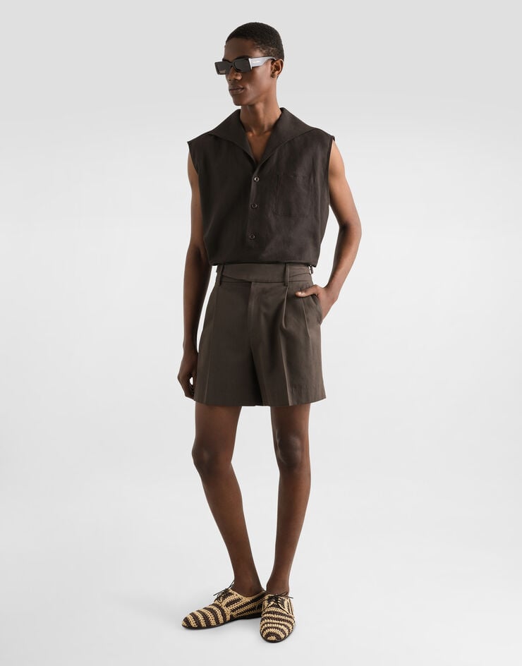 Dolce & Gabbana Bermudas Cortas De Gabardina De Algodón Con Doble Pinza