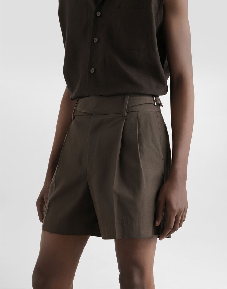 Dolce & Gabbana Bermudas Cortas De Gabardina De Algodón Con Doble Pinza