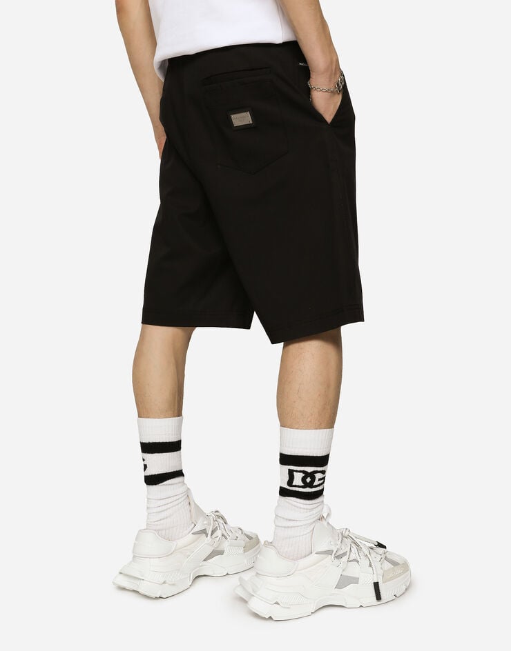 Dolce & Gabbana Bermudas De Algodón Elástico Con Placa Con Logotipo