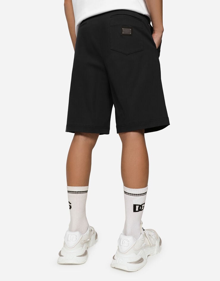 Dolce & Gabbana Bermudas De Algodón Elástico Con Placa Con Logotipo