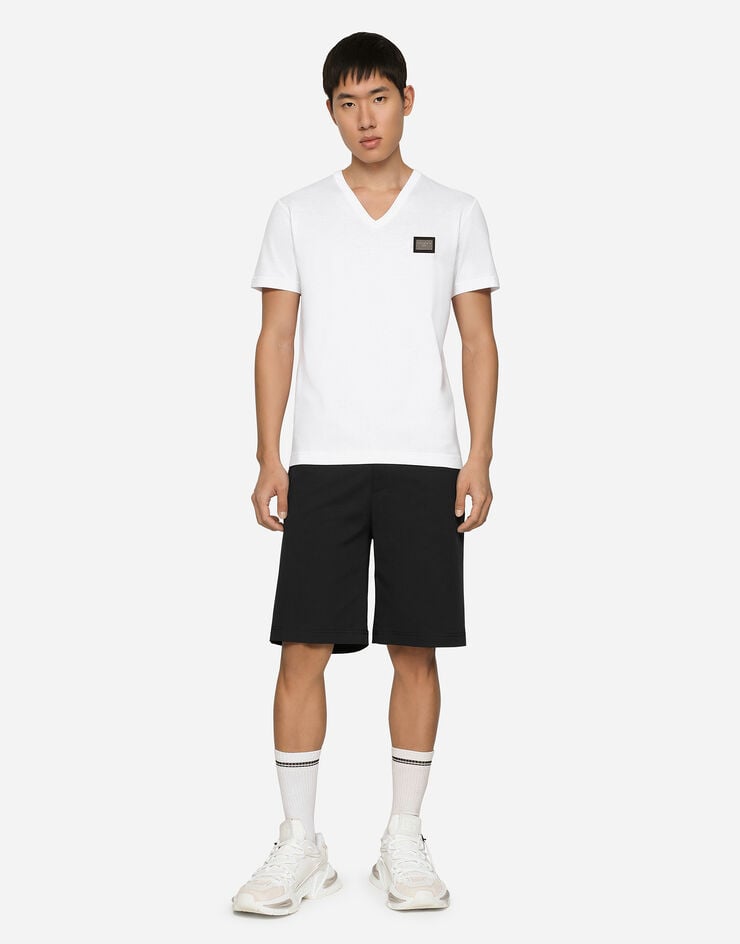 Dolce & Gabbana Bermudas De Algodón Elástico Con Placa Con Logotipo