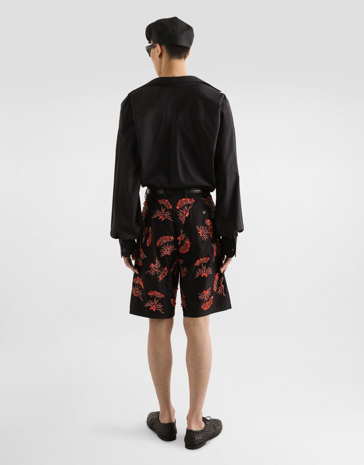 Dolce & Gabbana Bermudas De Sarga De Algodón Con Bordado De Corales