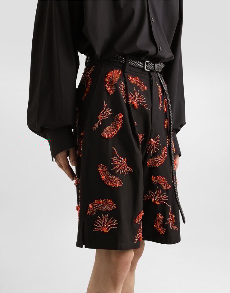 Dolce & Gabbana Bermudas De Sarga De Algodón Con Bordado De Corales