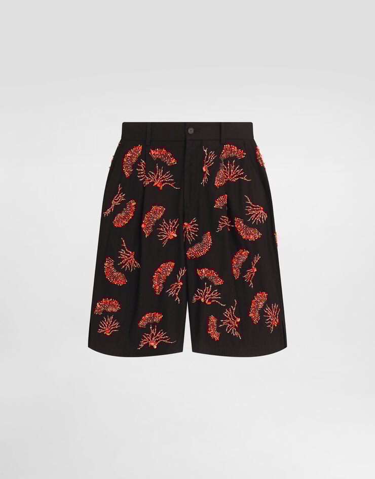Dolce & Gabbana Bermudas de sarga de algodón con bordado de corales