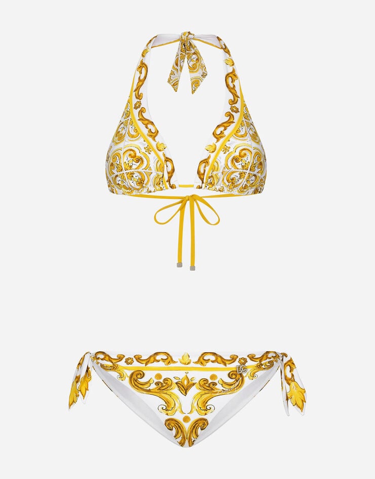 Dolce & Gabbana Bikini de triángulo acolchado con estampado Maiolica