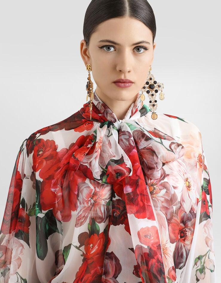 Dolce & Gabbana Blusa Con Chalina Anudable En Forma De Lazo De Chifón Con Estampado De Rosas