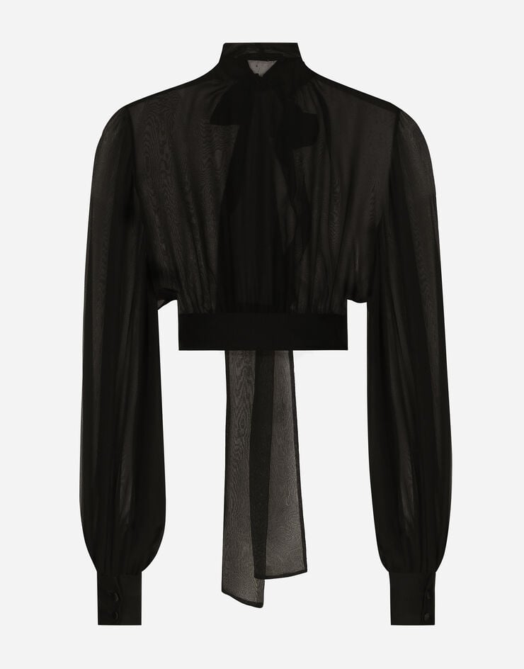 Dolce & Gabbana Blusa Corta En Chifón De Seda Con Lazada En El Cuello