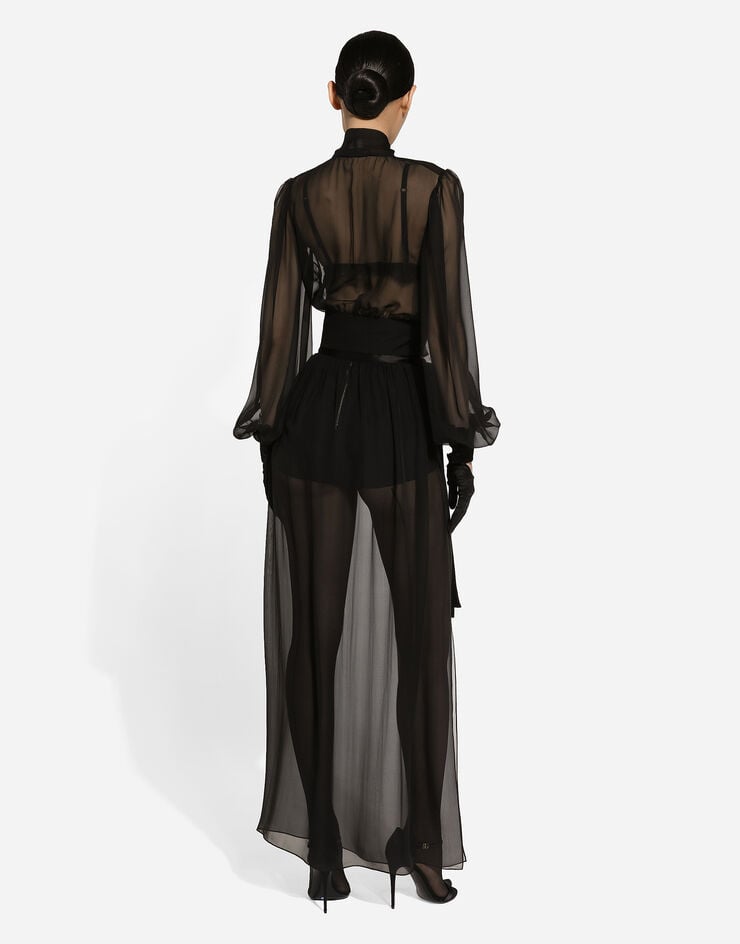 Dolce & Gabbana Blusa Corta En Chifón De Seda Con Lazada En El Cuello