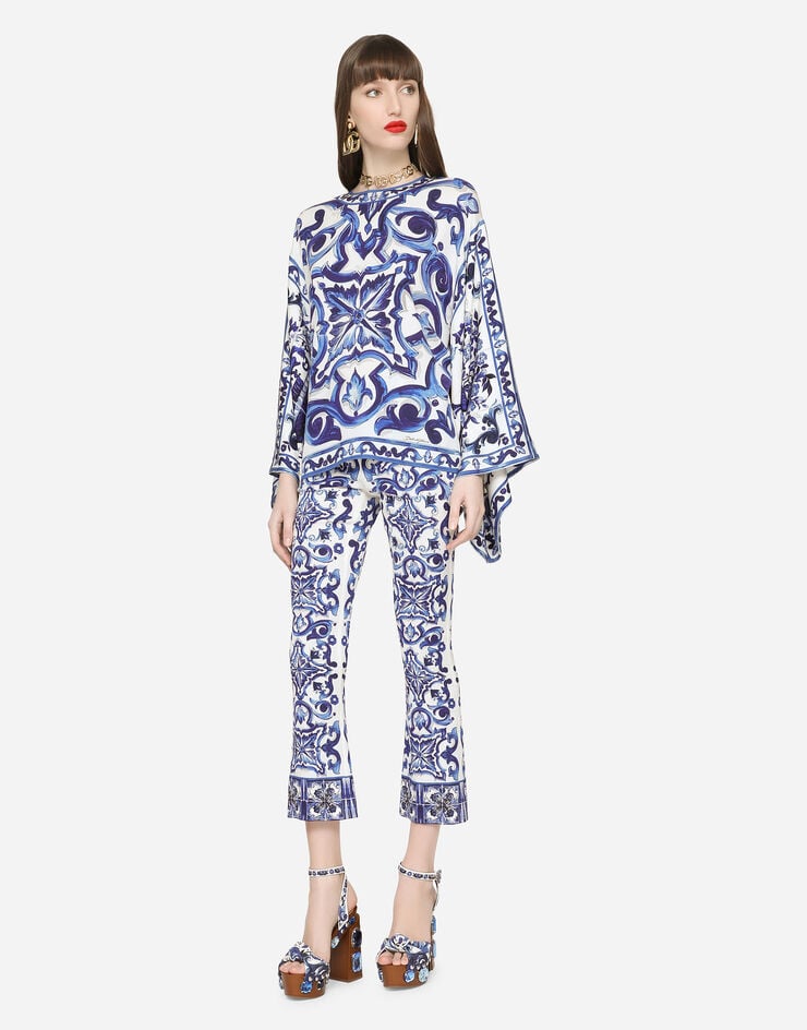 Dolce & Gabbana Blusa De Charmeuse Con Estampado De Mayólica
