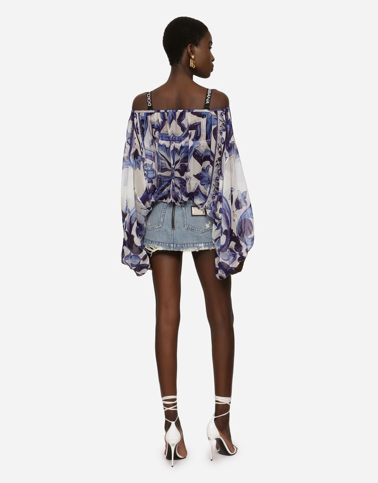 Dolce & Gabbana Blusa De Chifón Con Estampado De Mayólica